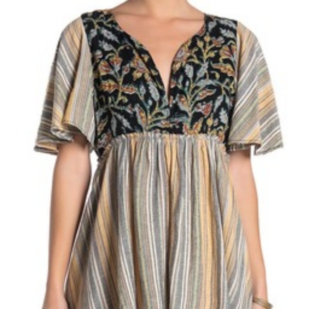 Free People Under the Sun Tunic Top - Black Multi, Size Small